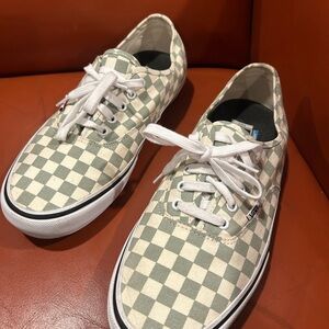 Vans Checkerboard Authentic Sneakers in Sage and Off-White